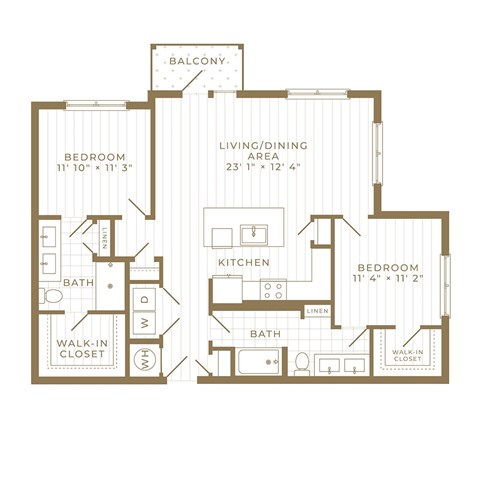 Floor plan for 2 beds, 2 baths, 1199 sqft